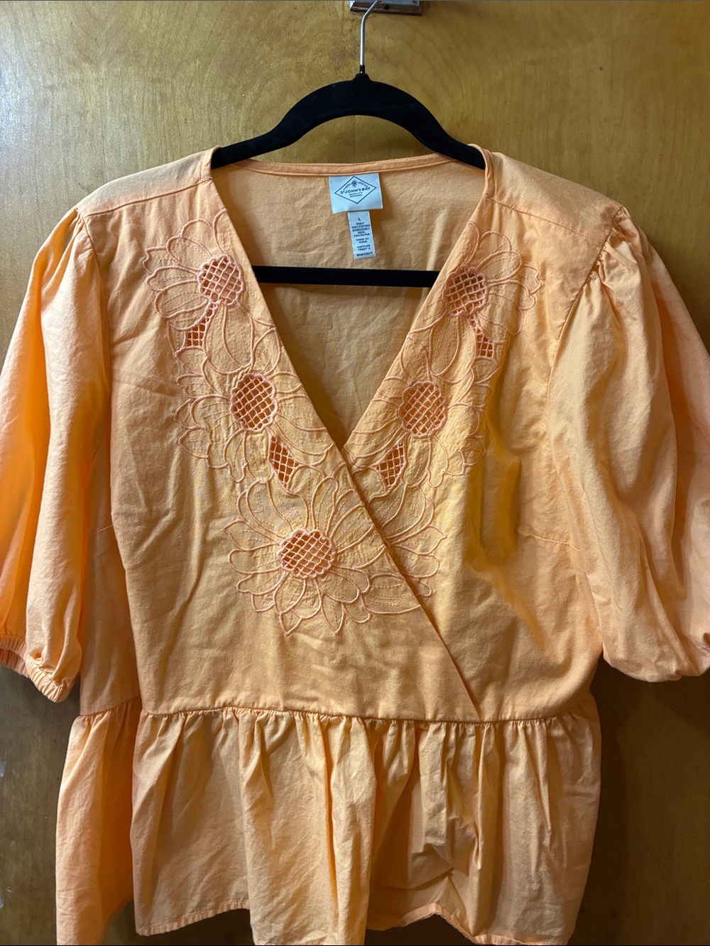 St. John's Bay Peach Embroidered Wrap-Front Peplum Blouse